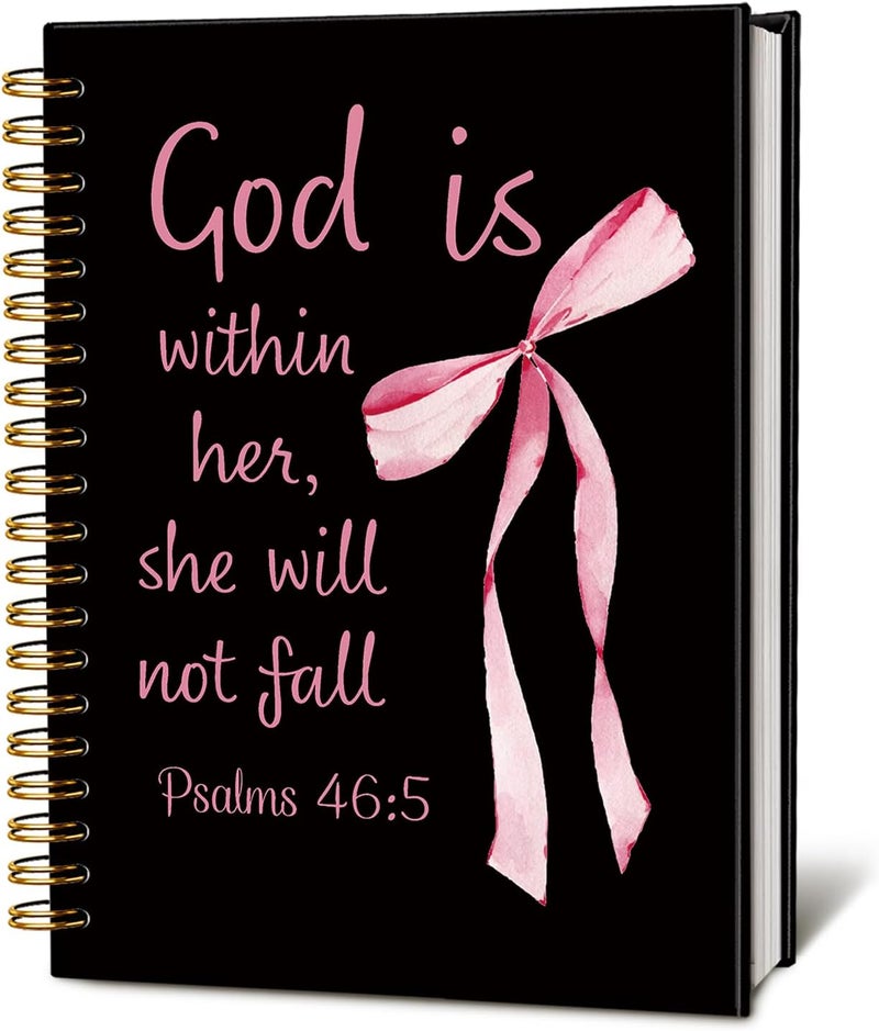 WLIANG Preppy Pink And Black Bible Study Journals for Women, Coquette Pink Bow Spiral Bible Notebook for Note Taking, Cute Preppy School Supplies for Girls, Christian Girl Energy Journal 5.5 x 8.3 - Image 1